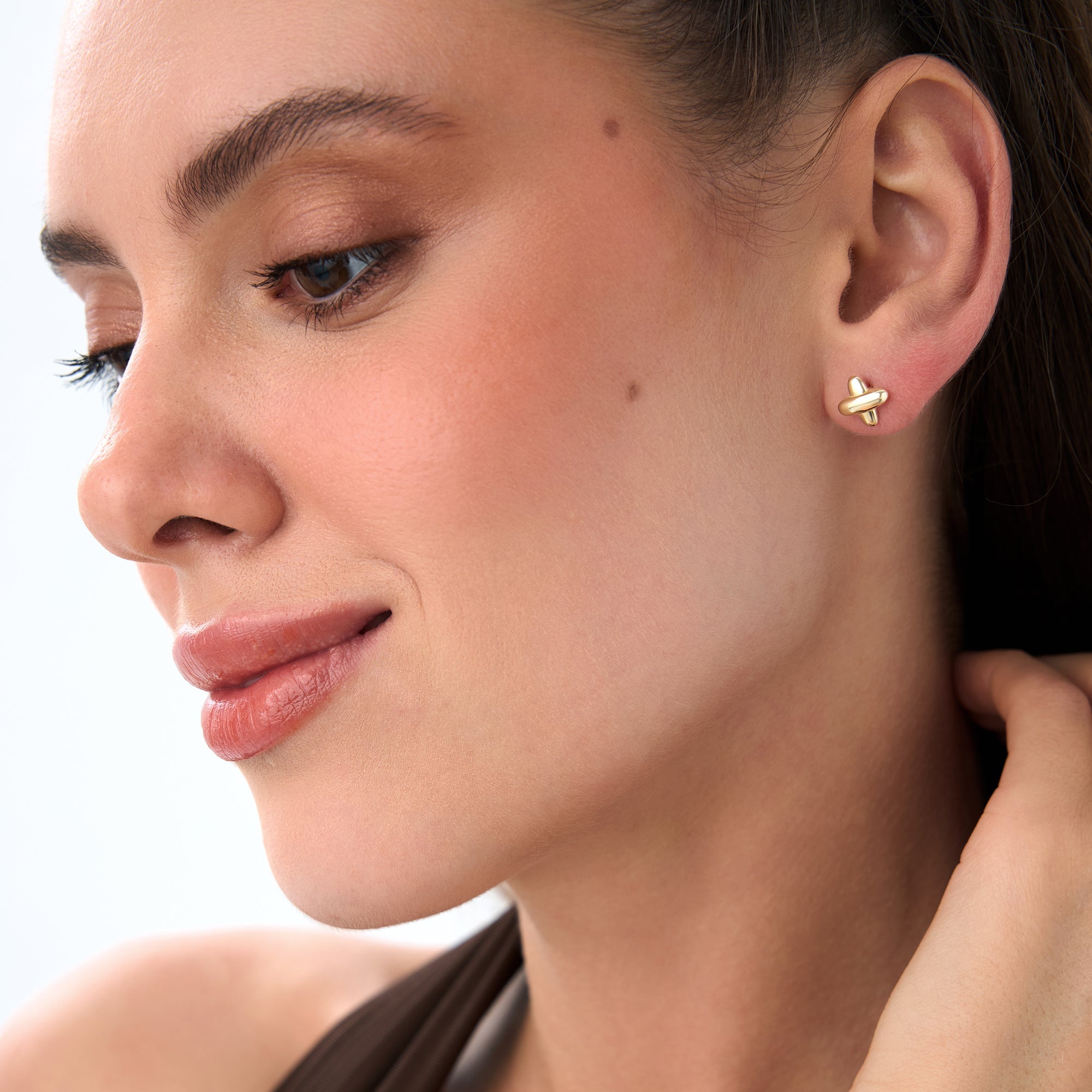 OBFJ0514 - 14K Gold X Stud Earrings 5