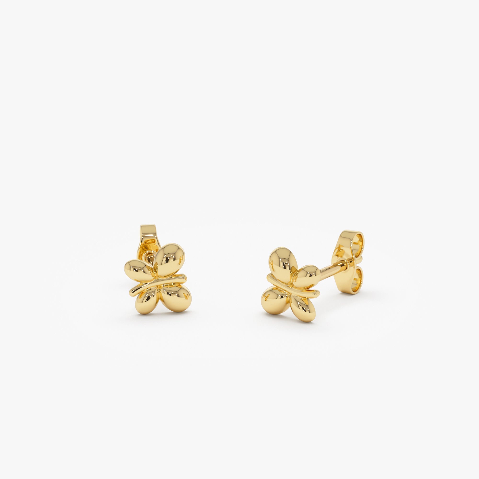 OBFJ0447 - 14K Gold Bubble Butterfly Stud Earrings 6