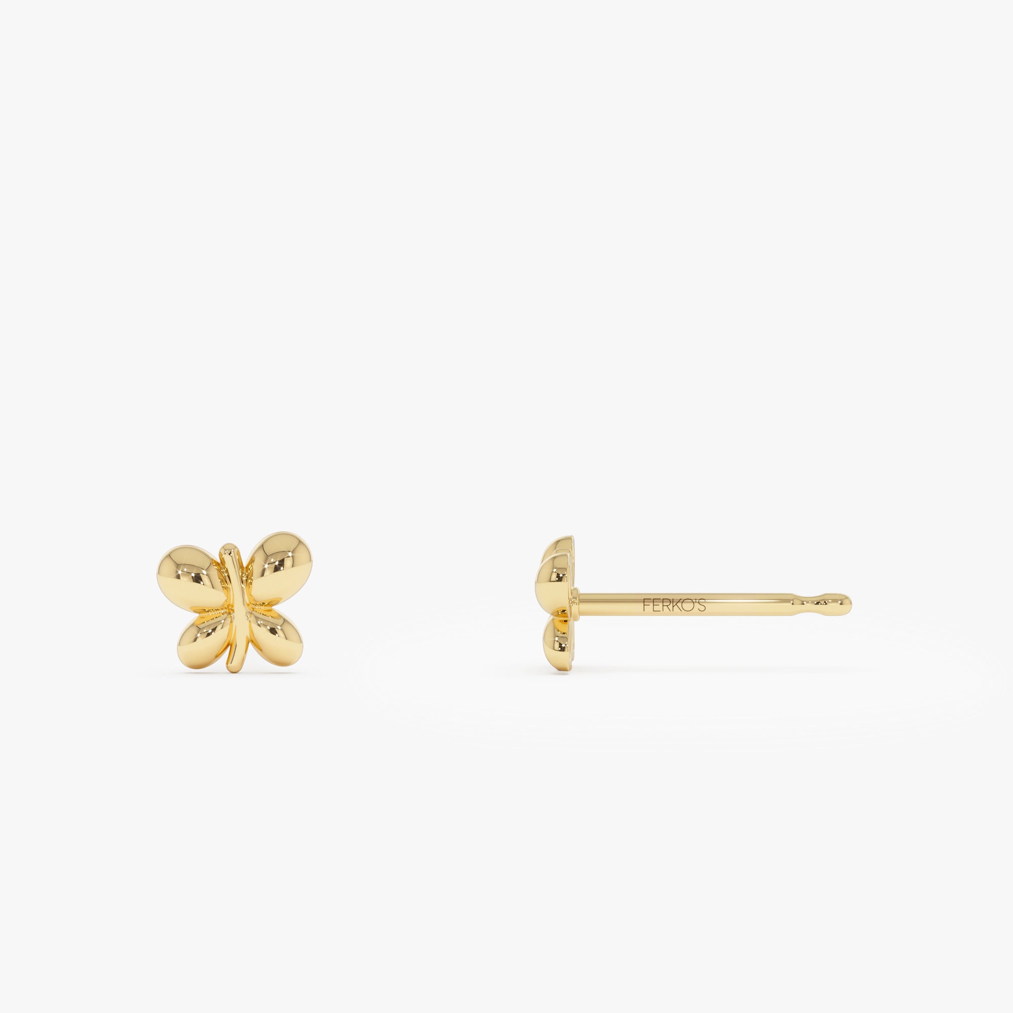 OBFJ0447 - 14K Gold Bubble Butterfly Stud Earrings 7