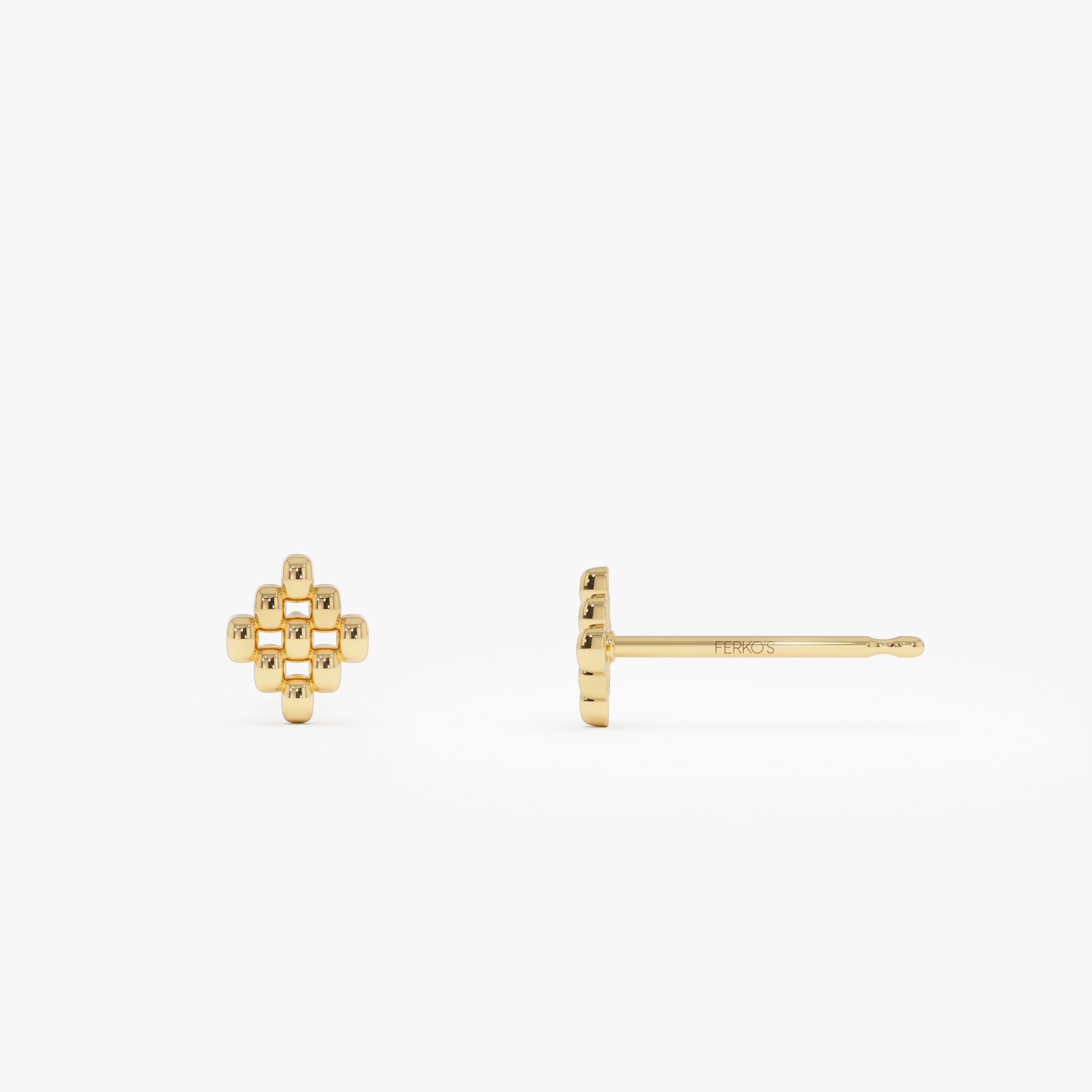 OBFJ0445 - 14K Gold Geometric Beaded Stud Earrings 7