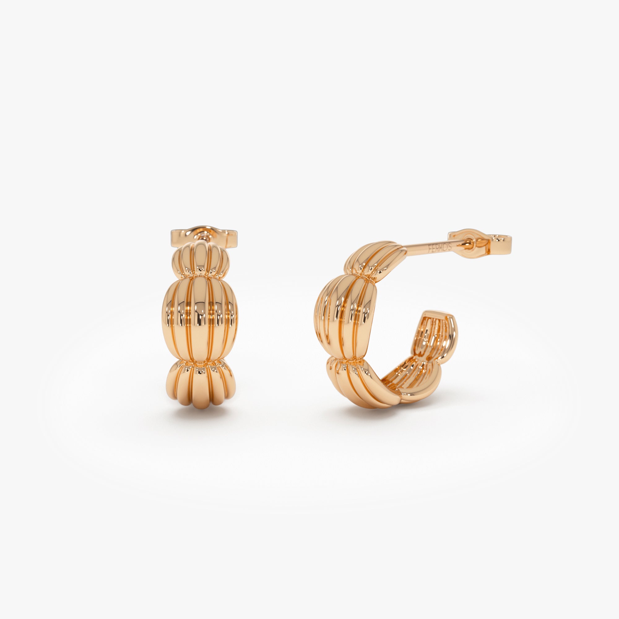 OBFJ0428 - 14k Gold Ribbed Dome Hoop Earrings 7