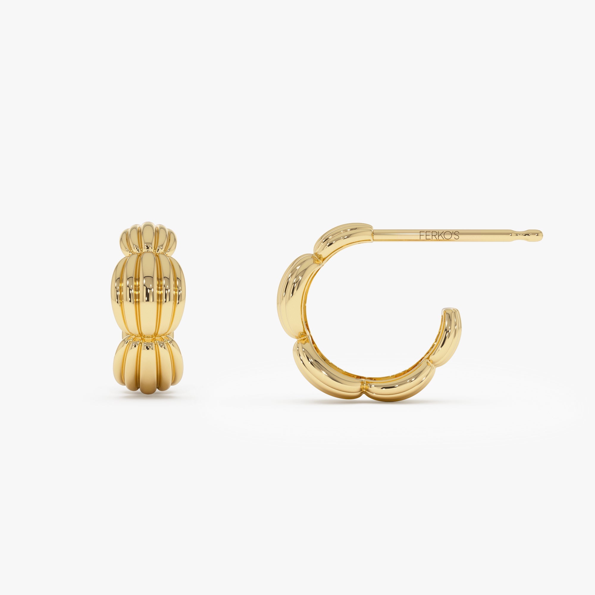 OBFJ0428 - 14k Gold Ribbed Dome Hoop Earrings 8