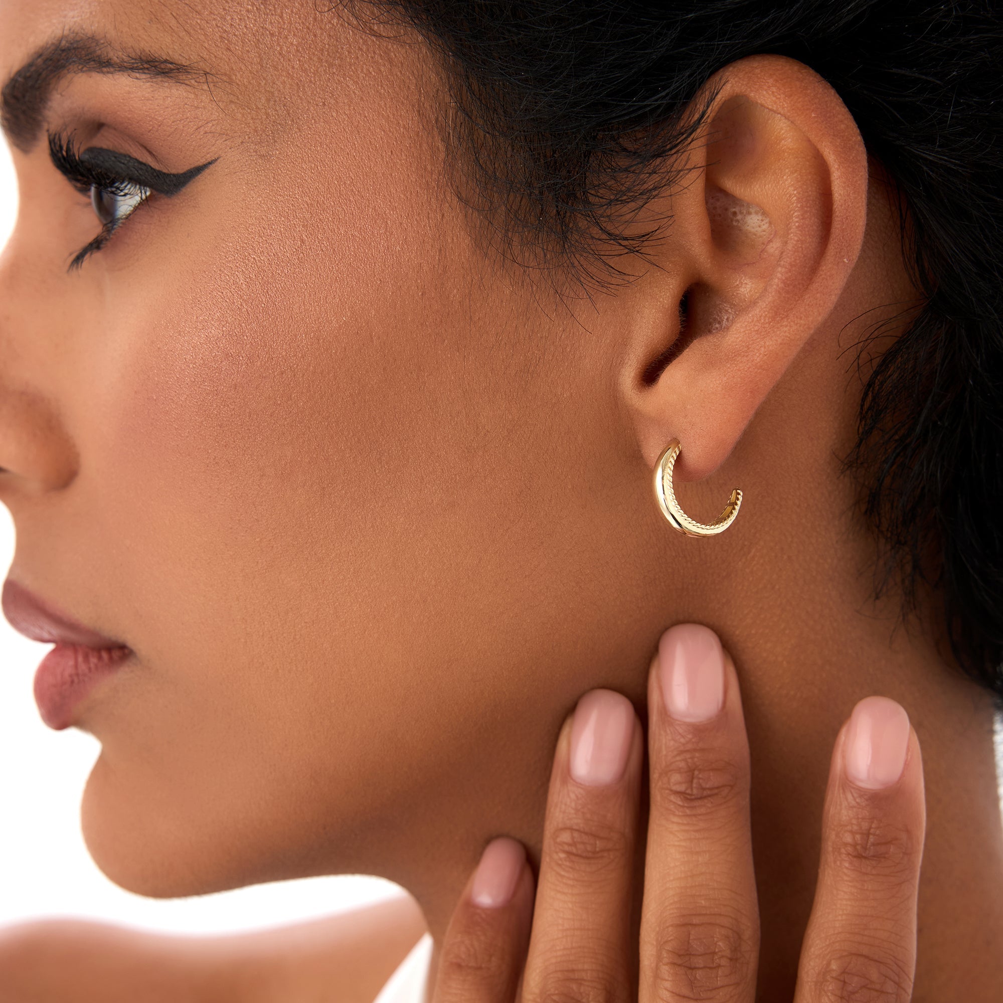 OBFJ0427 - 14k Gold Rope Edge Hoop Earrings 3