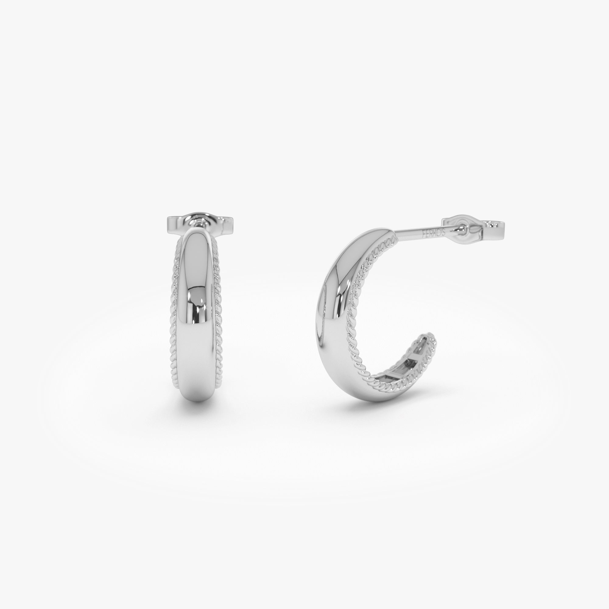 OBFJ0427 - 14k Gold Rope Edge Hoop Earrings 7