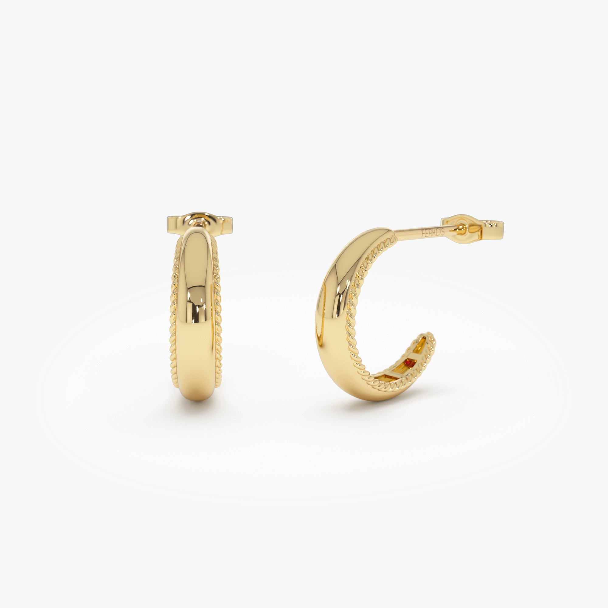 OBFJ0427 - 14k Gold Rope Edge Hoop Earrings 1