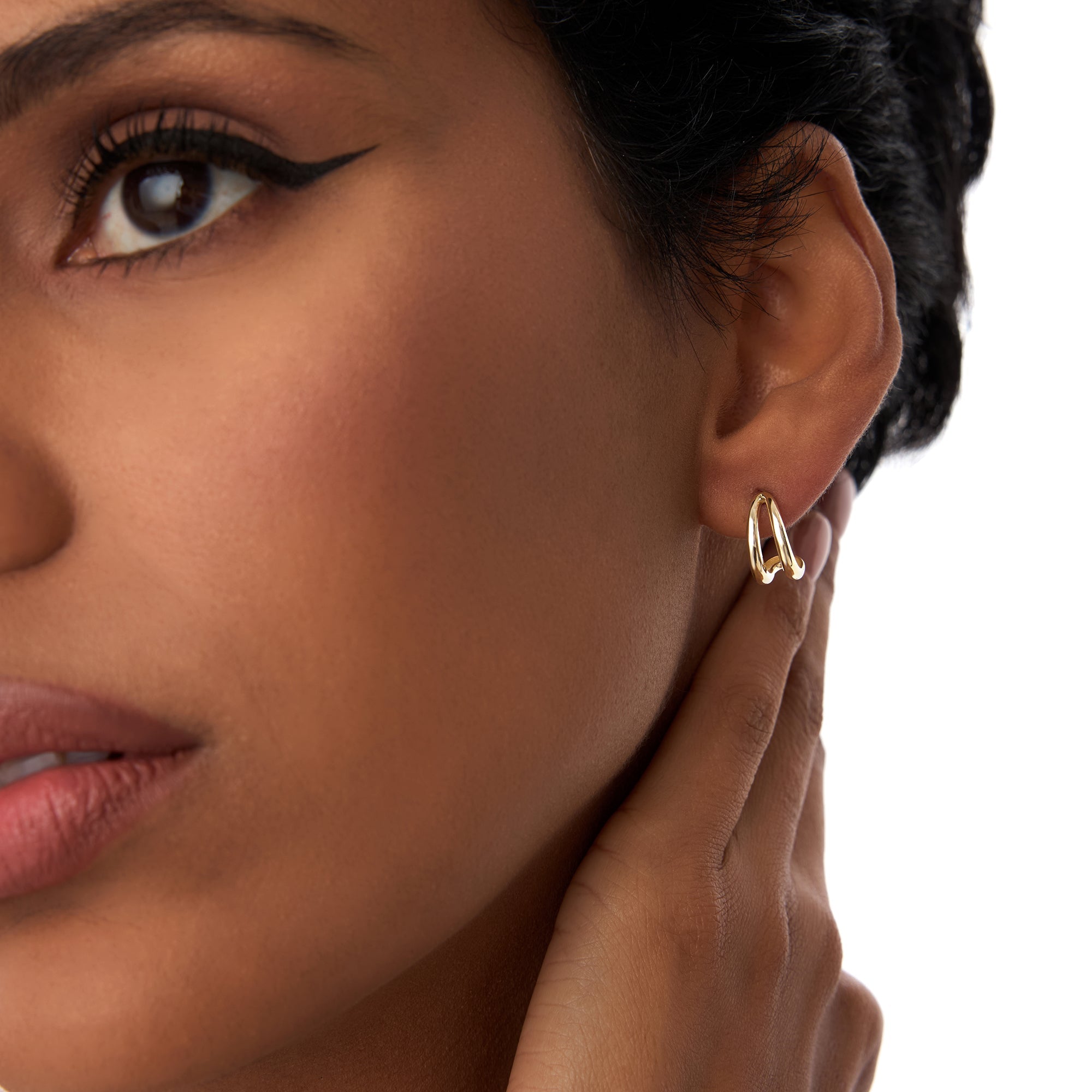 OBFJ0396 - 14k Gold Double Curved J Hoop Earrings 2