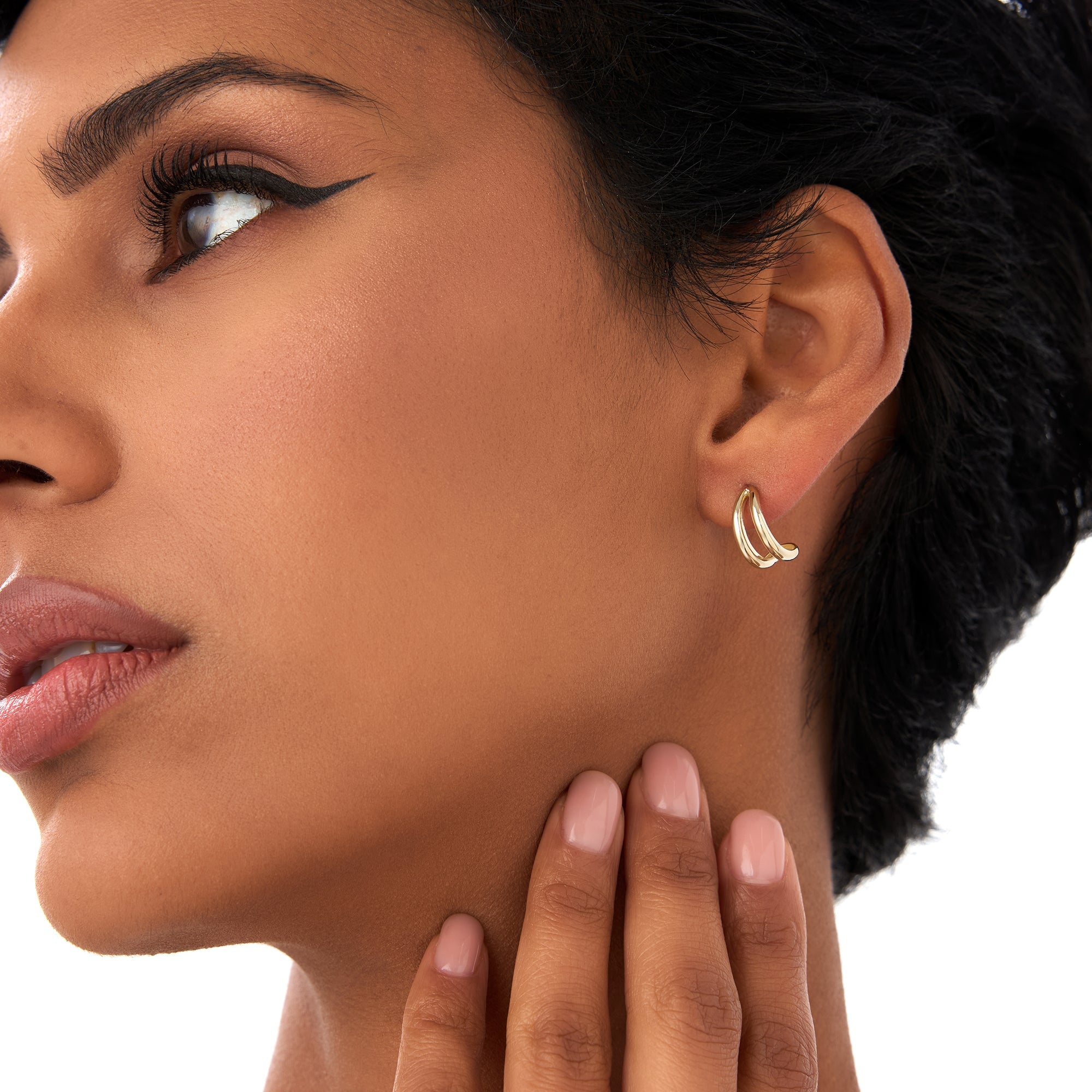 OBFJ0396 - 14k Gold Double Curved J Hoop Earrings 4