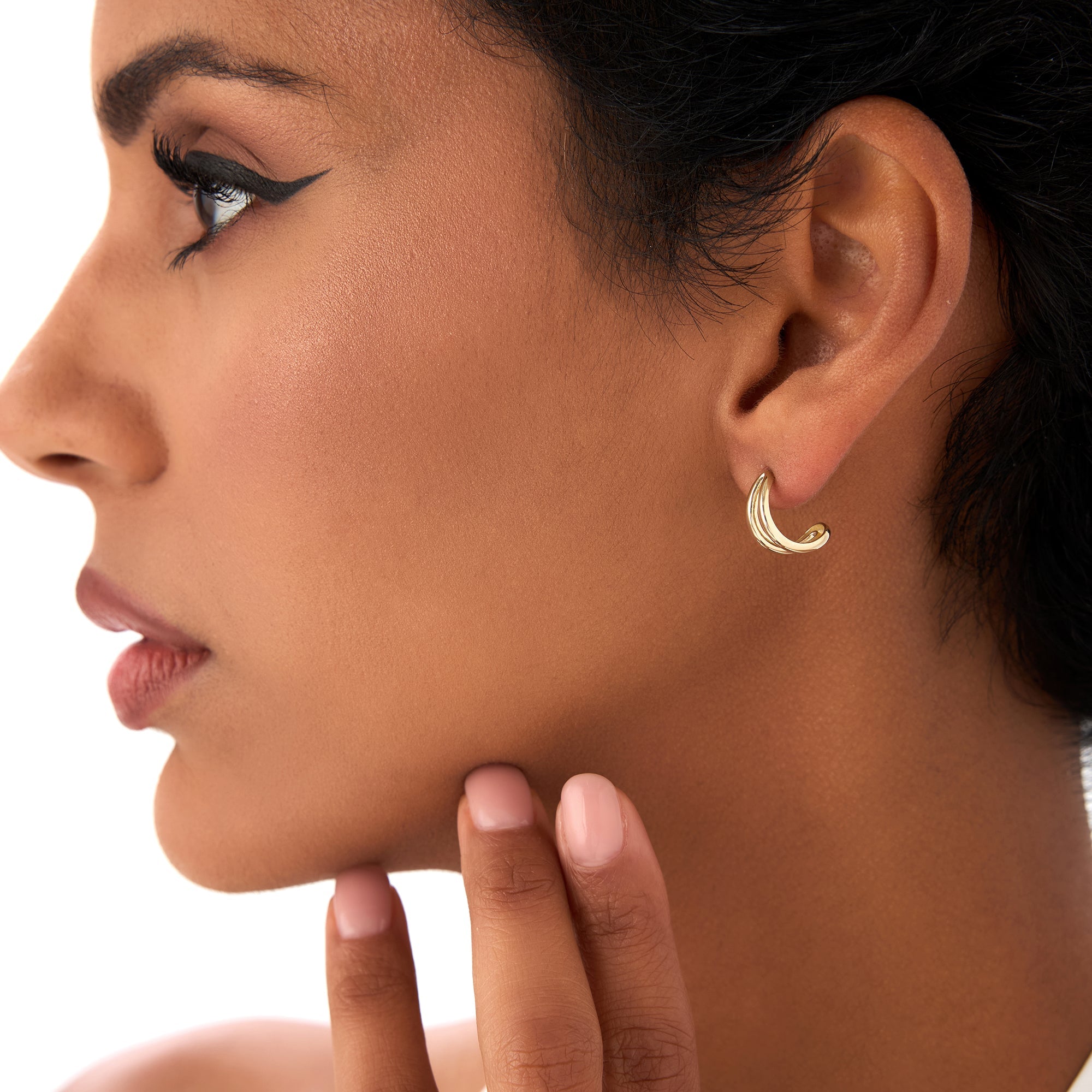 OBFJ0396 - 14k Gold Double Curved J Hoop Earrings 5