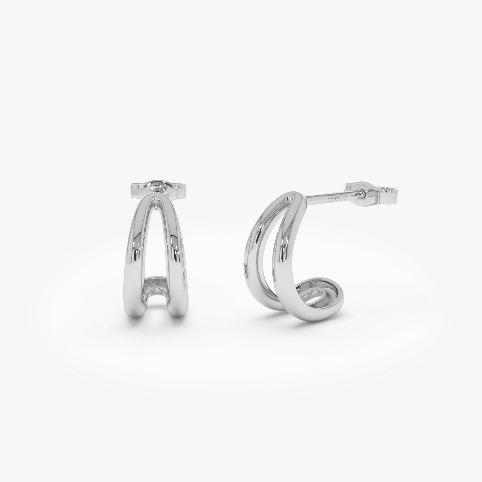 OBFJ0396 - 14k Gold Double Curved J Hoop Earrings 6