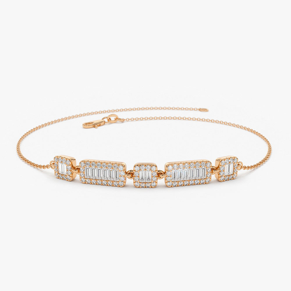 OBFJ1970 - Baguette and Round Diamond Bracelet bracelets in selectable metal and diamond options - Roselle Jewelry view 6