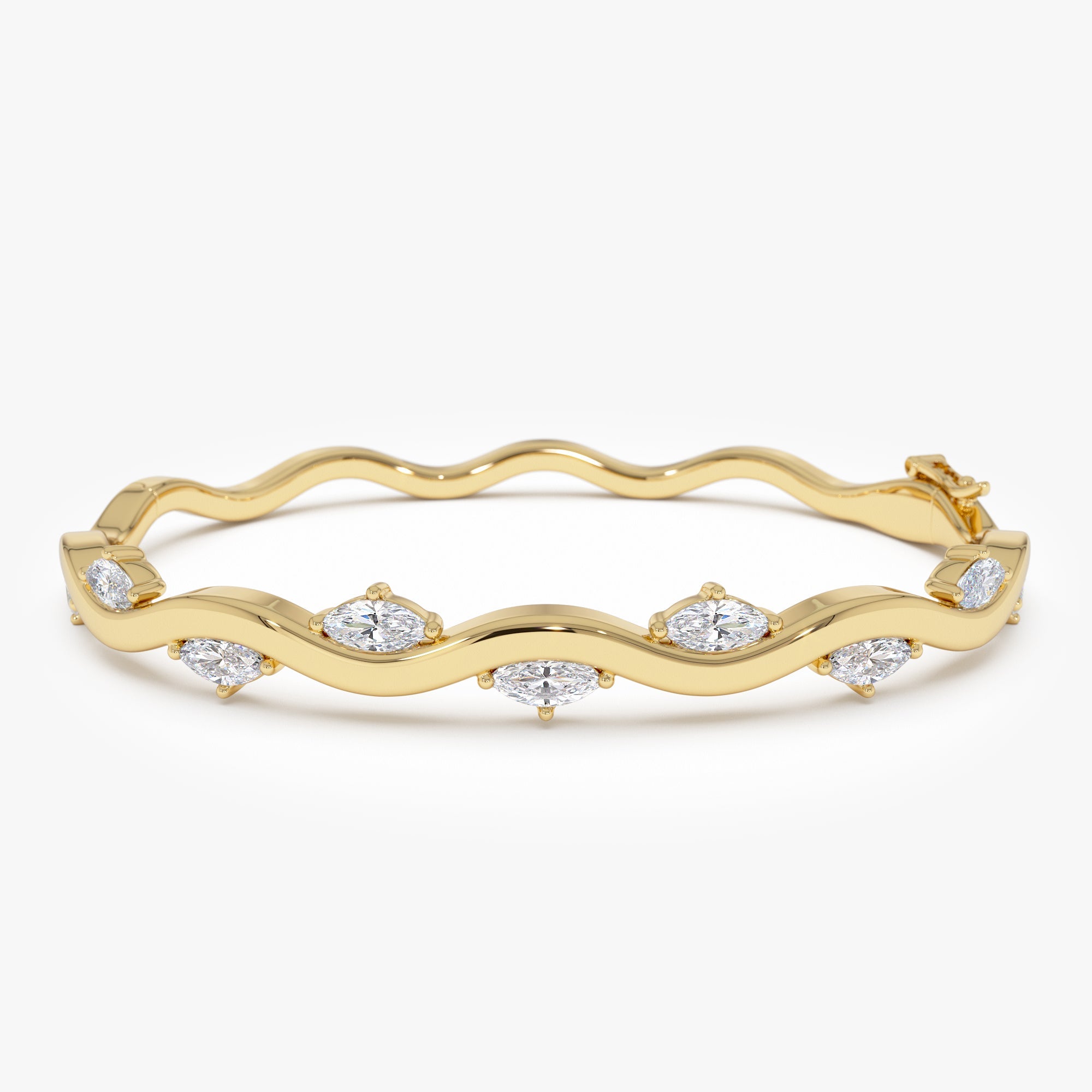 OBFJ0041 - 14K Gold Lab Grown Marquise Diamond Wavy Bangle 1