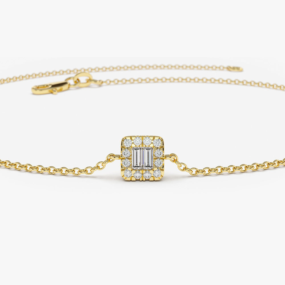 OBFJ2011 - Tiny Baguette and Round Diamond Station Bracelet bracelets in selectable metal and diamond options - Roselle Jewelry view 10