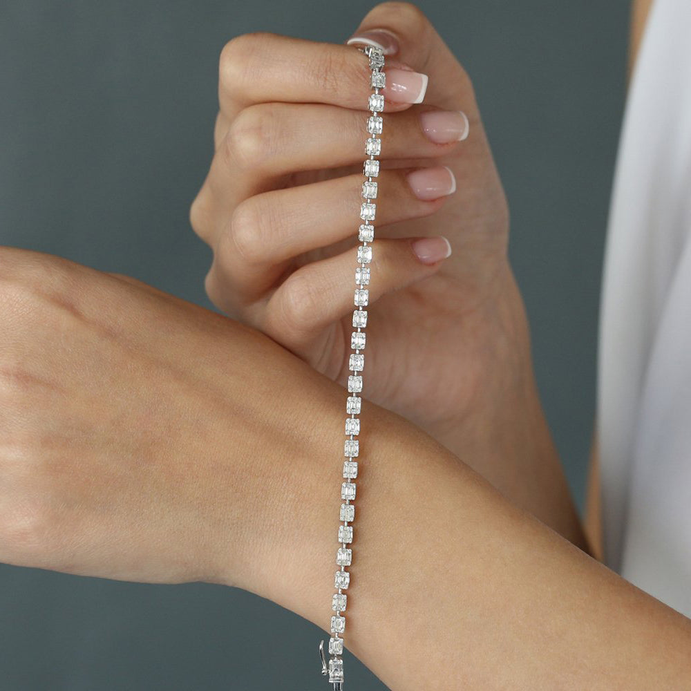 OBFJ2044 - Baguette and Round Diamond Illusion Setting Tennis Bracelet bracelets in selectable metal and diamond options - Roselle Jewelry view 4