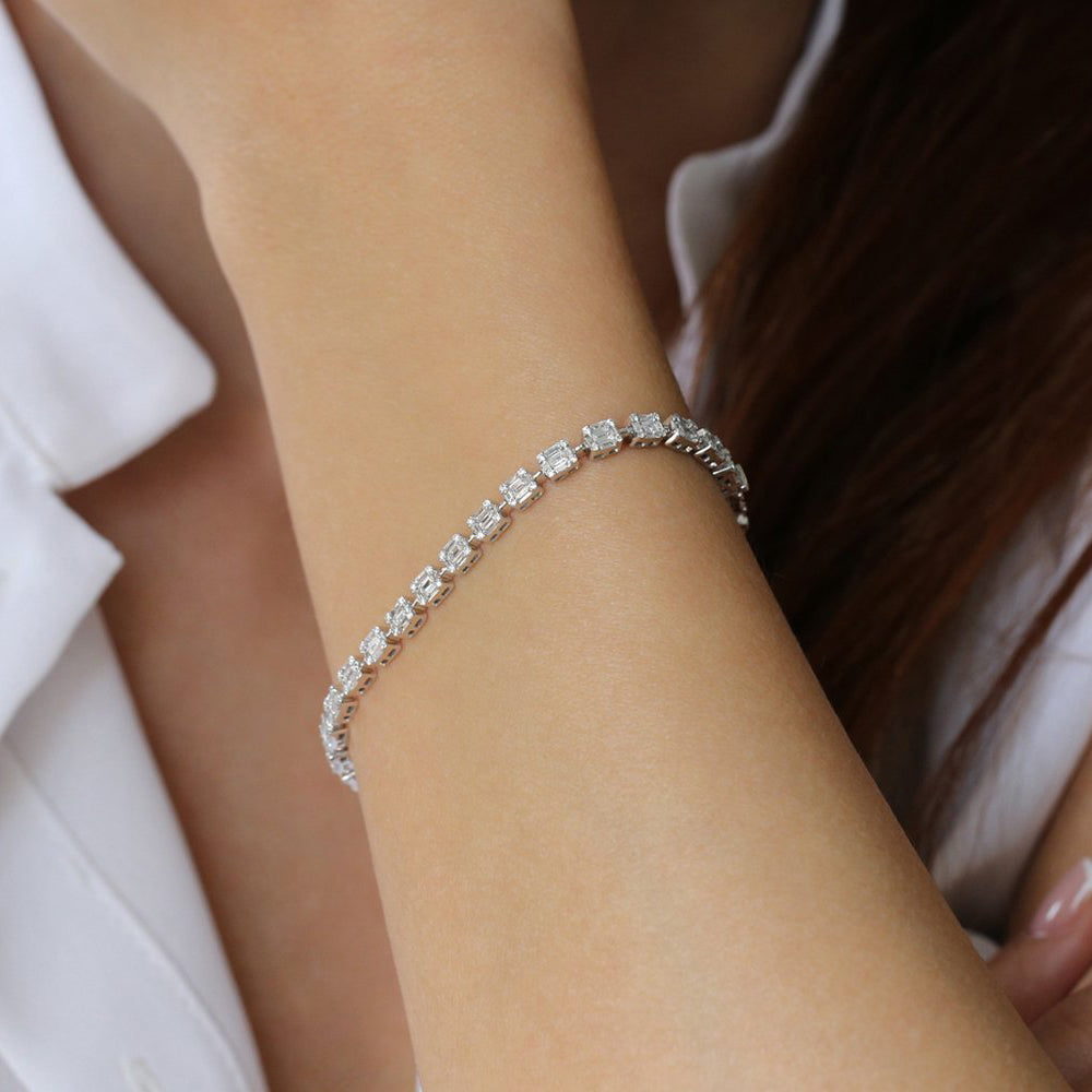 OBFJ2044 - Baguette and Round Diamond Illusion Setting Tennis Bracelet bracelets in selectable metal and diamond options - Roselle Jewelry view 5