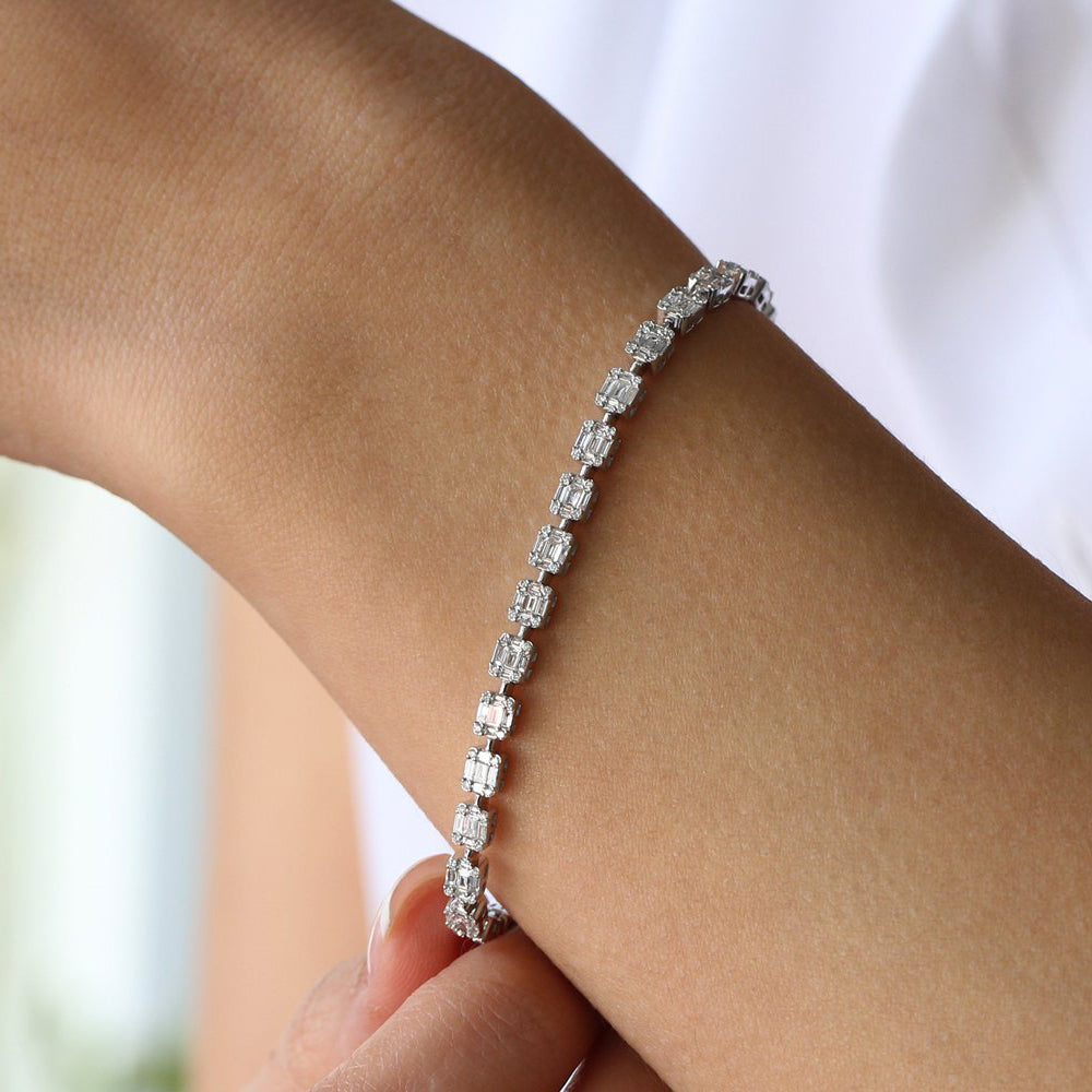 OBFJ2044 - Baguette and Round Diamond Illusion Setting Tennis Bracelet bracelets in selectable metal and diamond options - Roselle Jewelry view 2