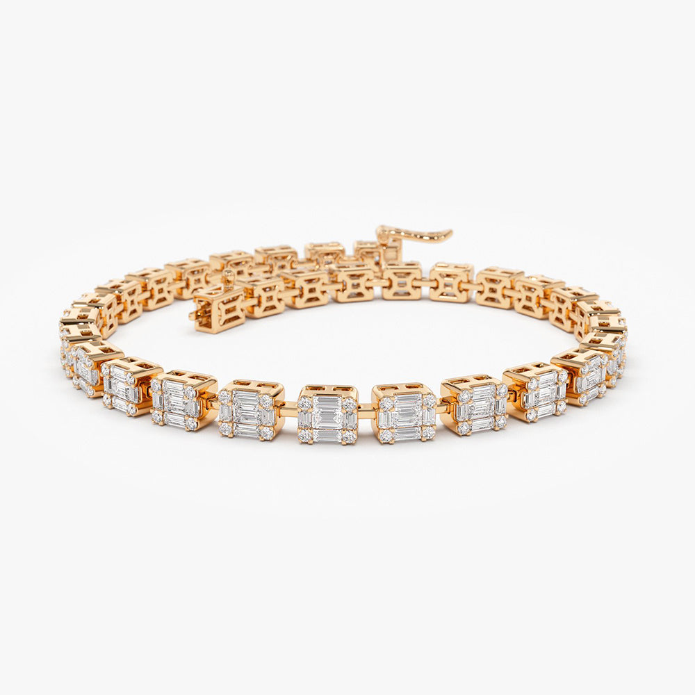 OBFJ2044 - Baguette and Round Diamond Illusion Setting Tennis Bracelet bracelets in selectable metal and diamond options - Roselle Jewelry view 6