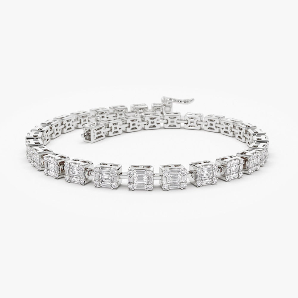 OBFJ2044 - Baguette and Round Diamond Illusion Setting Tennis Bracelet bracelets in selectable metal and diamond options - Roselle Jewelry view 7
