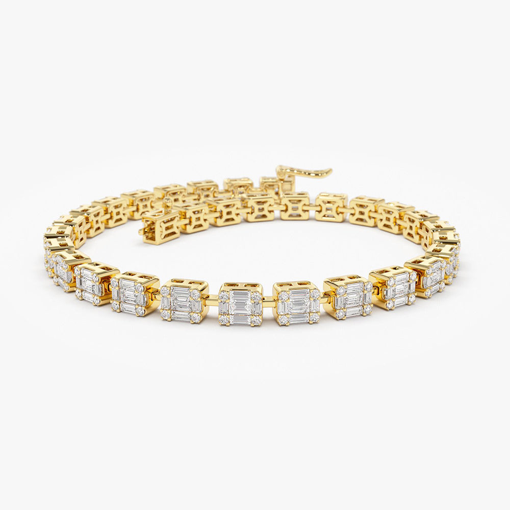 OBFJ2044 - Baguette and Round Diamond Illusion Setting Tennis Bracelet bracelets in selectable metal and diamond options - Roselle Jewelry view 1