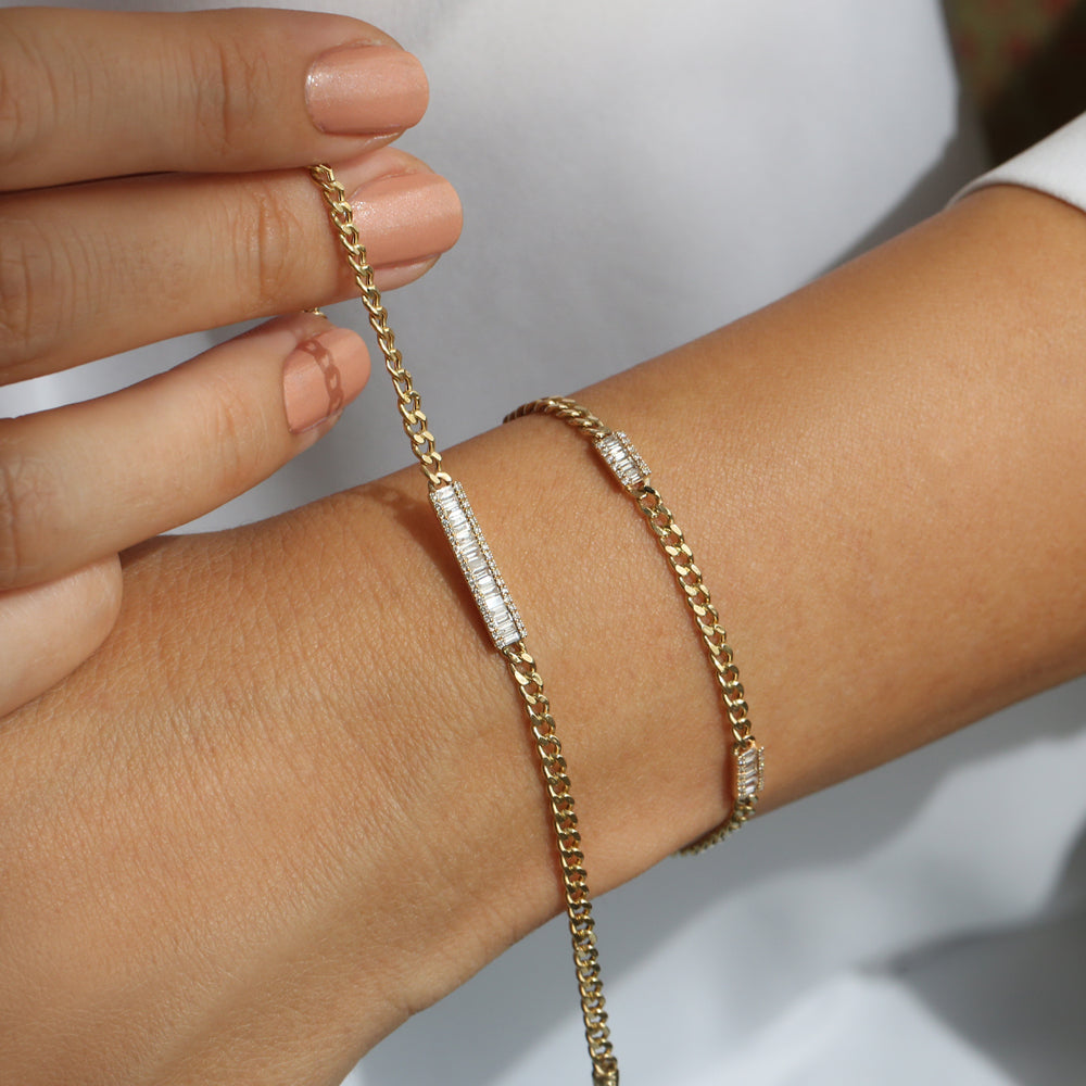 OBFJ2112 - 14k Baguette Diamond Bar Curb Link Bracelet 2
