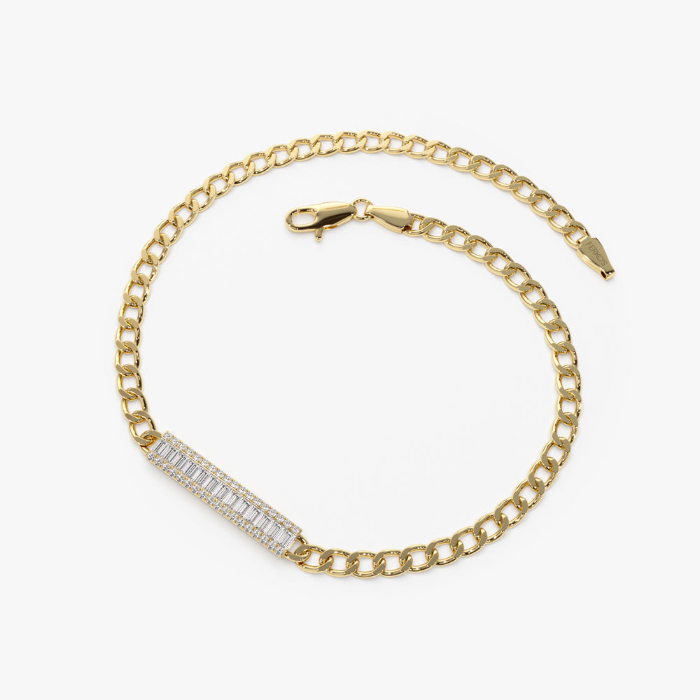 OBFJ2112 - 14k Baguette Diamond Bar Curb Link Bracelet 6