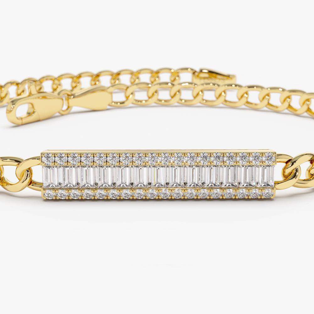 OBFJ2112 - 14k Baguette Diamond Bar Curb Link Bracelet 7