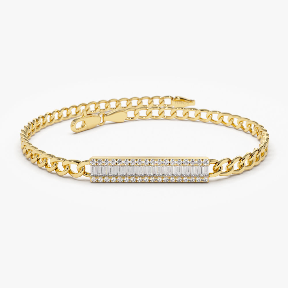 OBFJ2112 - 14k Baguette Diamond Bar Curb Link Bracelet 1