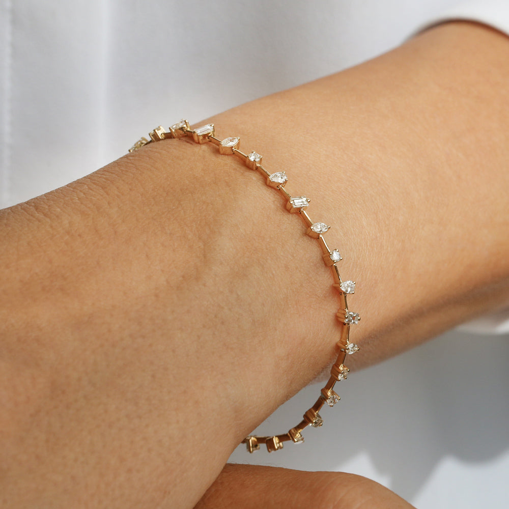 OBFJ2096 - Multi-Shape Slant Diamond Bracelet bracelets in selectable metal and diamond options - Roselle Jewelry view 6