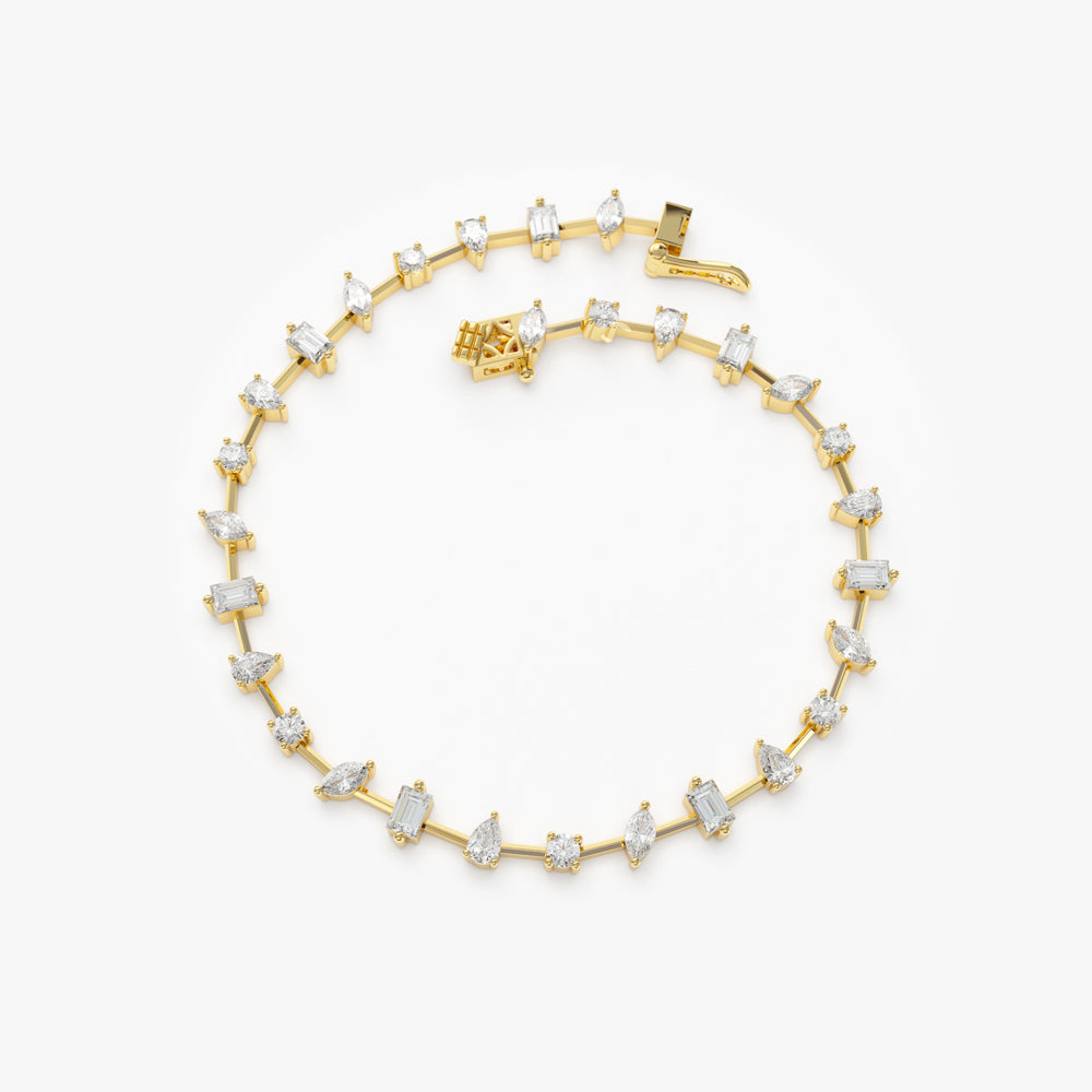 OBFJ2096 - Multi-Shape Slant Diamond Bracelet bracelets in selectable metal and diamond options - Roselle Jewelry view 9