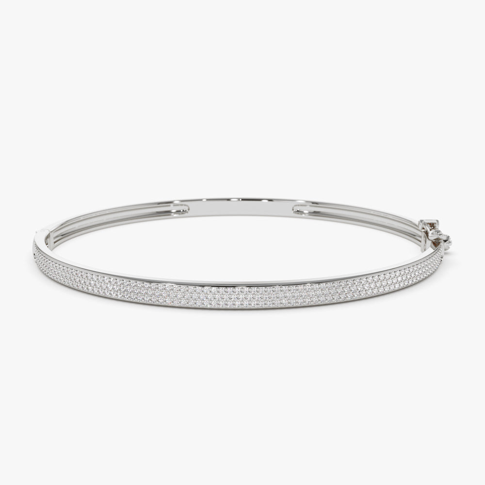 OBFJ1522 - 14k Three Row Pave Diamond Bangle Bracelet 7