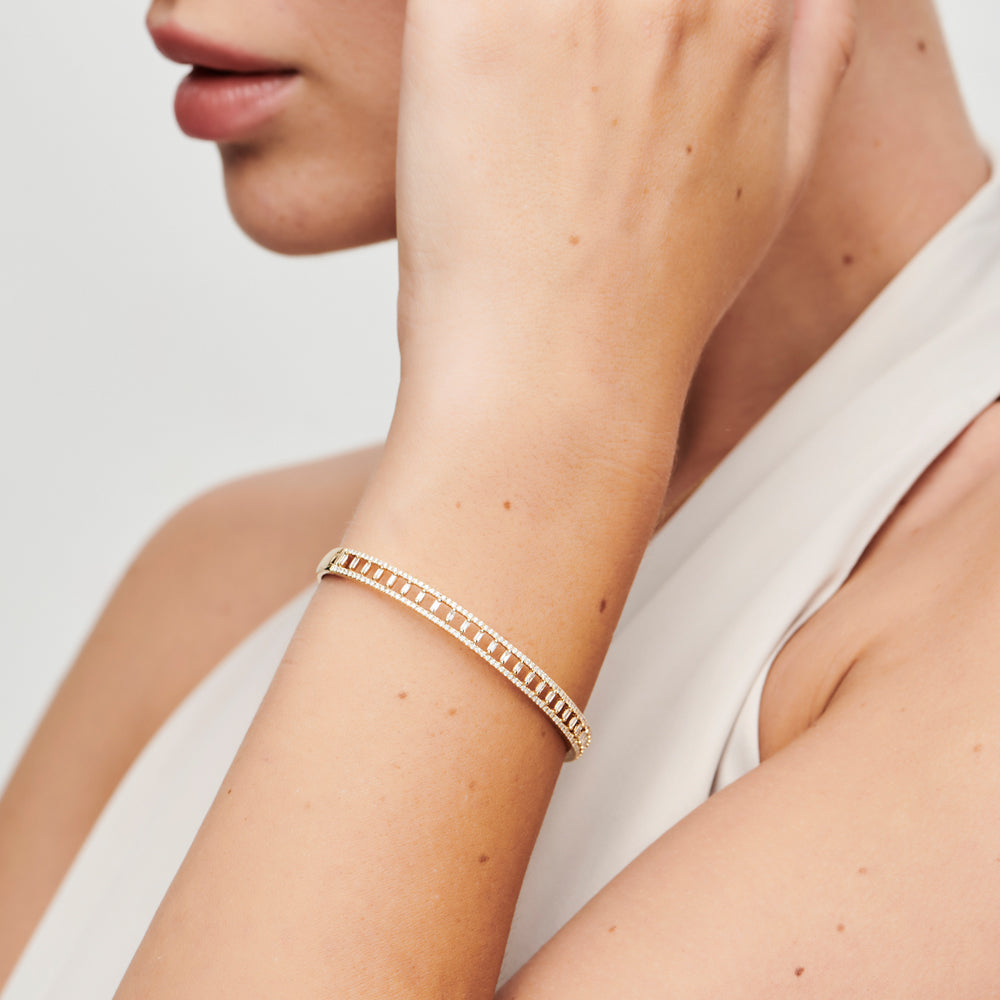 OBFJ1519 - 14K Baguette & Round Diamond Bangle Bracelet 8