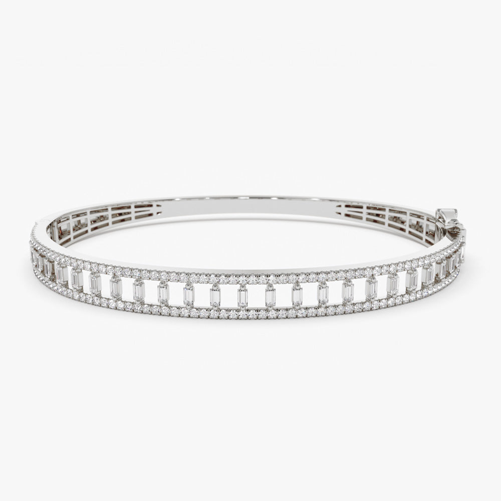 OBFJ1519 - 14K Baguette & Round Diamond Bangle Bracelet 3