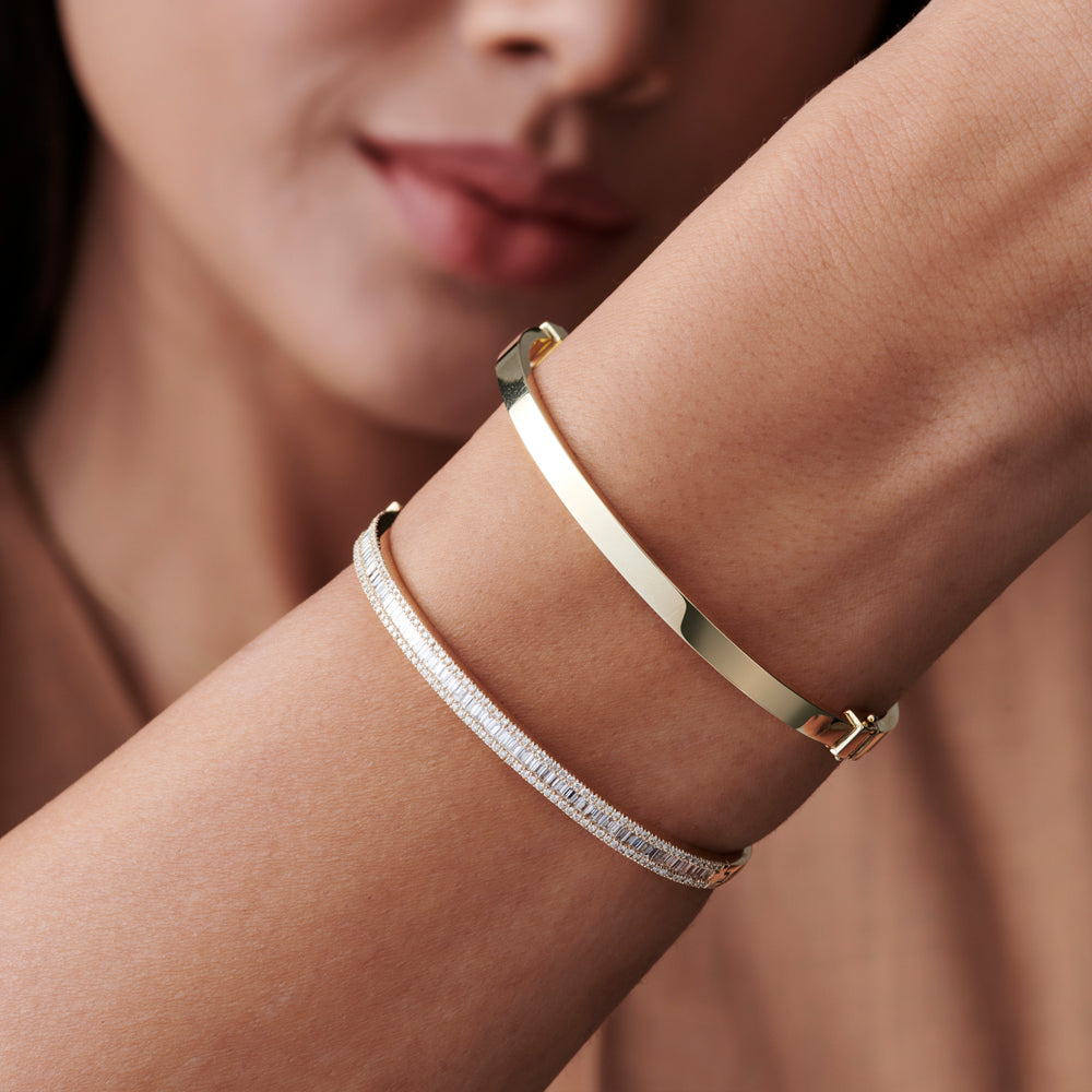 OBFJ1520 - 14k Half Eternity Baguette and Round  Diamond Bangle 3