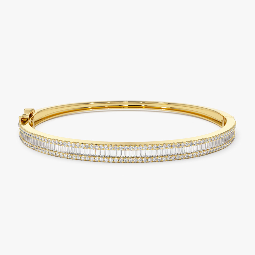 OBFJ1520 - 14k Half Eternity Baguette and Round  Diamond Bangle 1