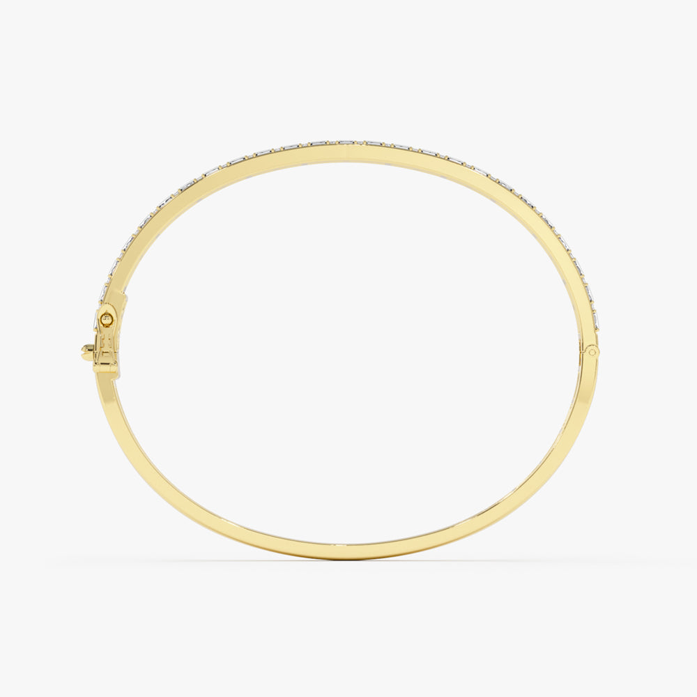 OBFJ1452 - 14k Baguette and Round Brilliant Micro Pave Statement Bangle Bracelet 4