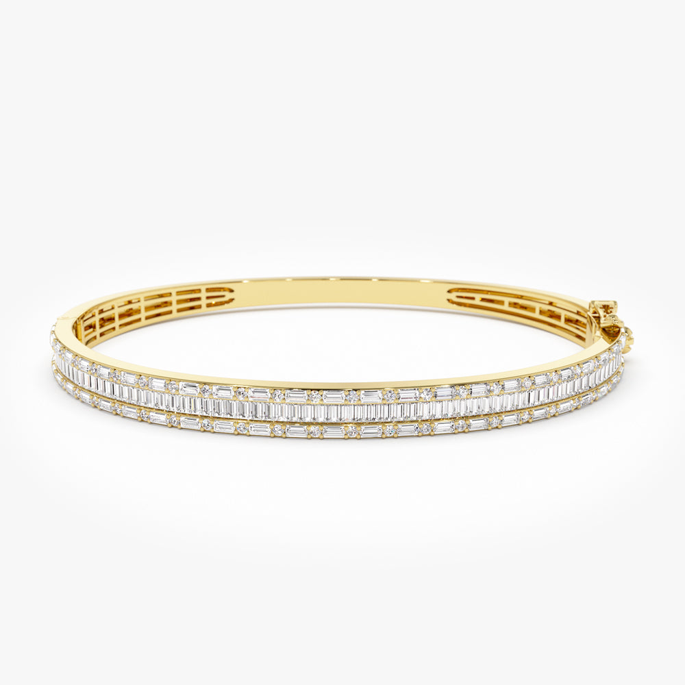 OBFJ1452 - 14k Baguette and Round Brilliant Micro Pave Statement Bangle Bracelet 1