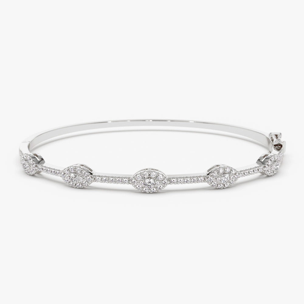 OBFJ1518 - 14k Marquise Shape Round Diamond Bangle Bracelet 7