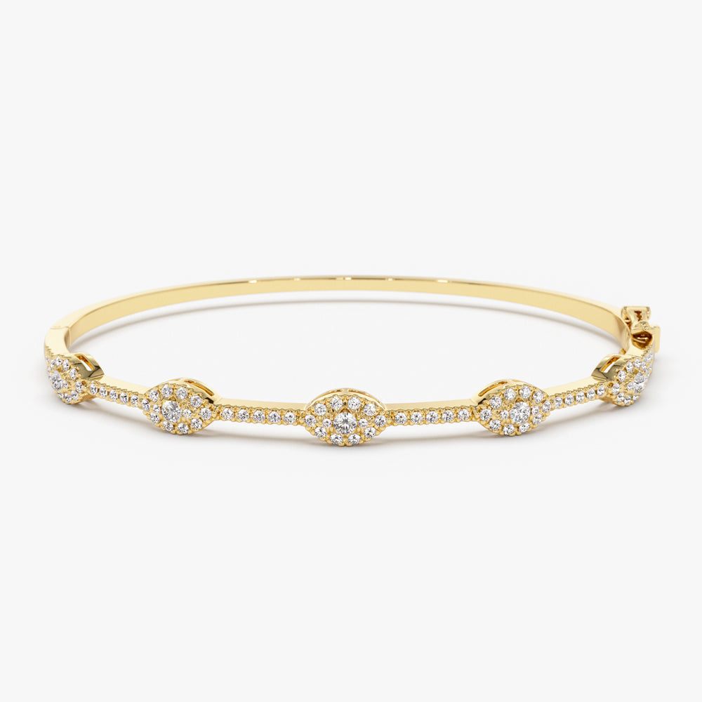 OBFJ1518 - 14k Marquise Shape Round Diamond Bangle Bracelet 1
