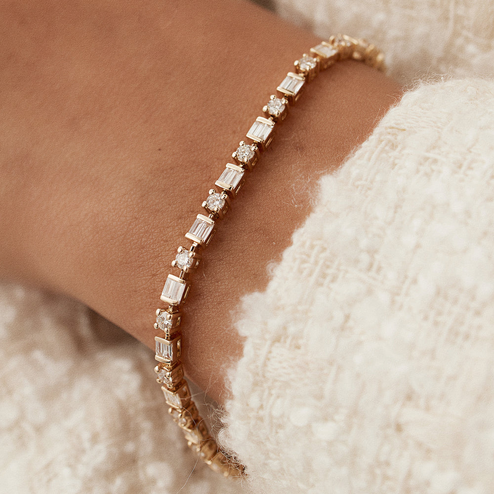 OBFJ1498 - 14k Baguette & Round Natural Diamond Tennis Bracelet 2