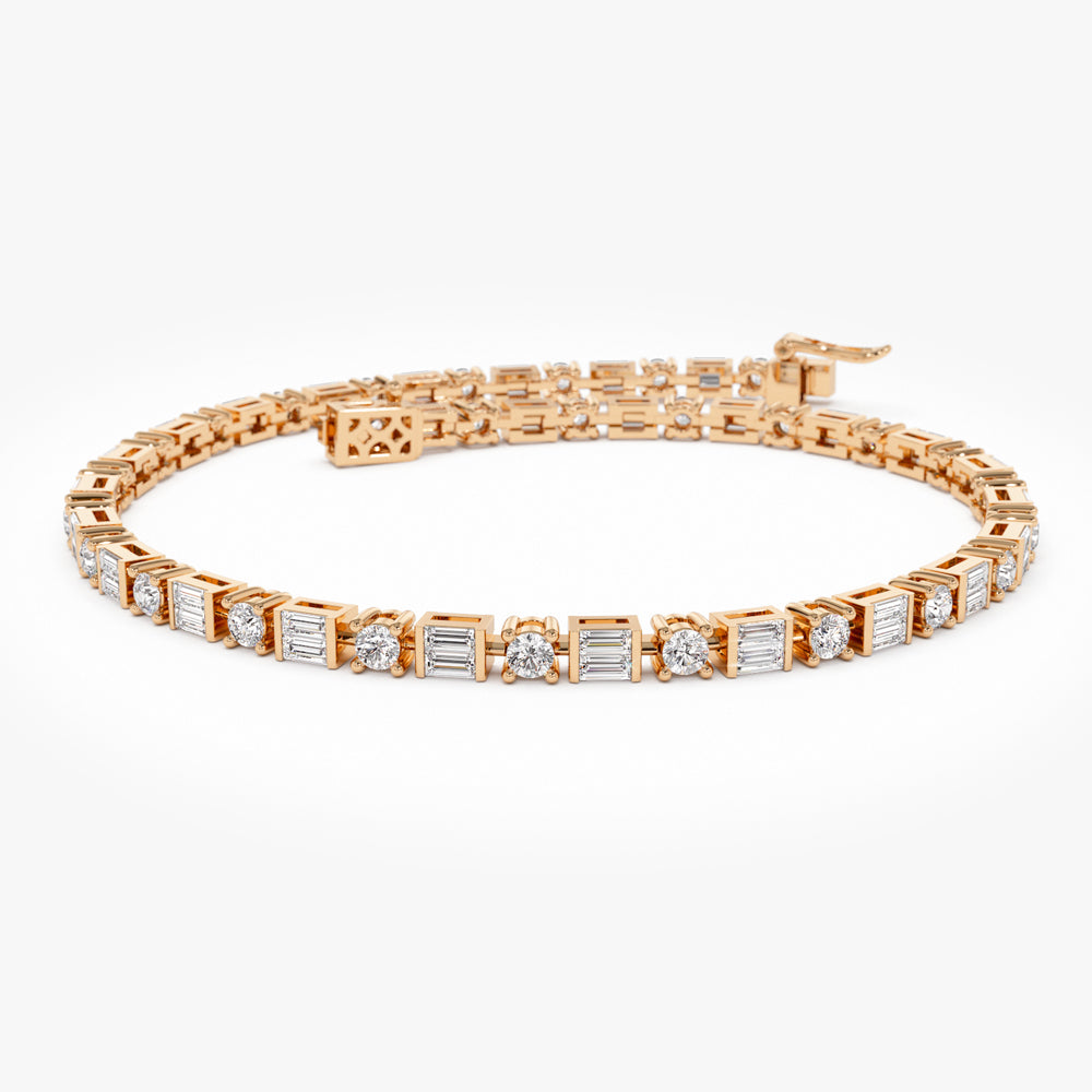 OBFJ1498 - 14k Baguette & Round Natural Diamond Tennis Bracelet 4