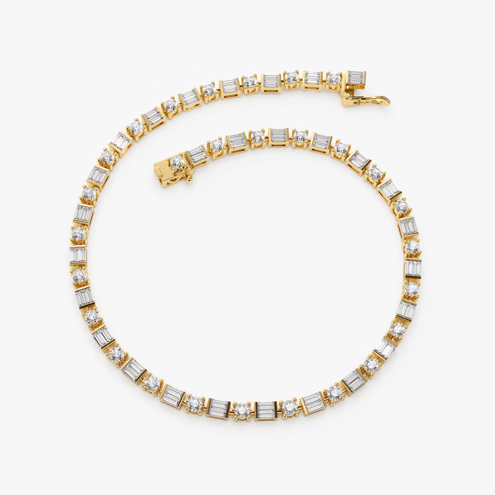OBFJ1498 - 14k Baguette & Round Natural Diamond Tennis Bracelet 6