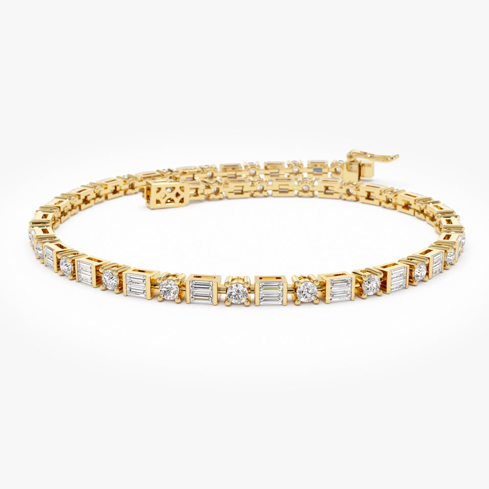OBFJ1498 - 14k Baguette & Round Natural Diamond Tennis Bracelet 1
