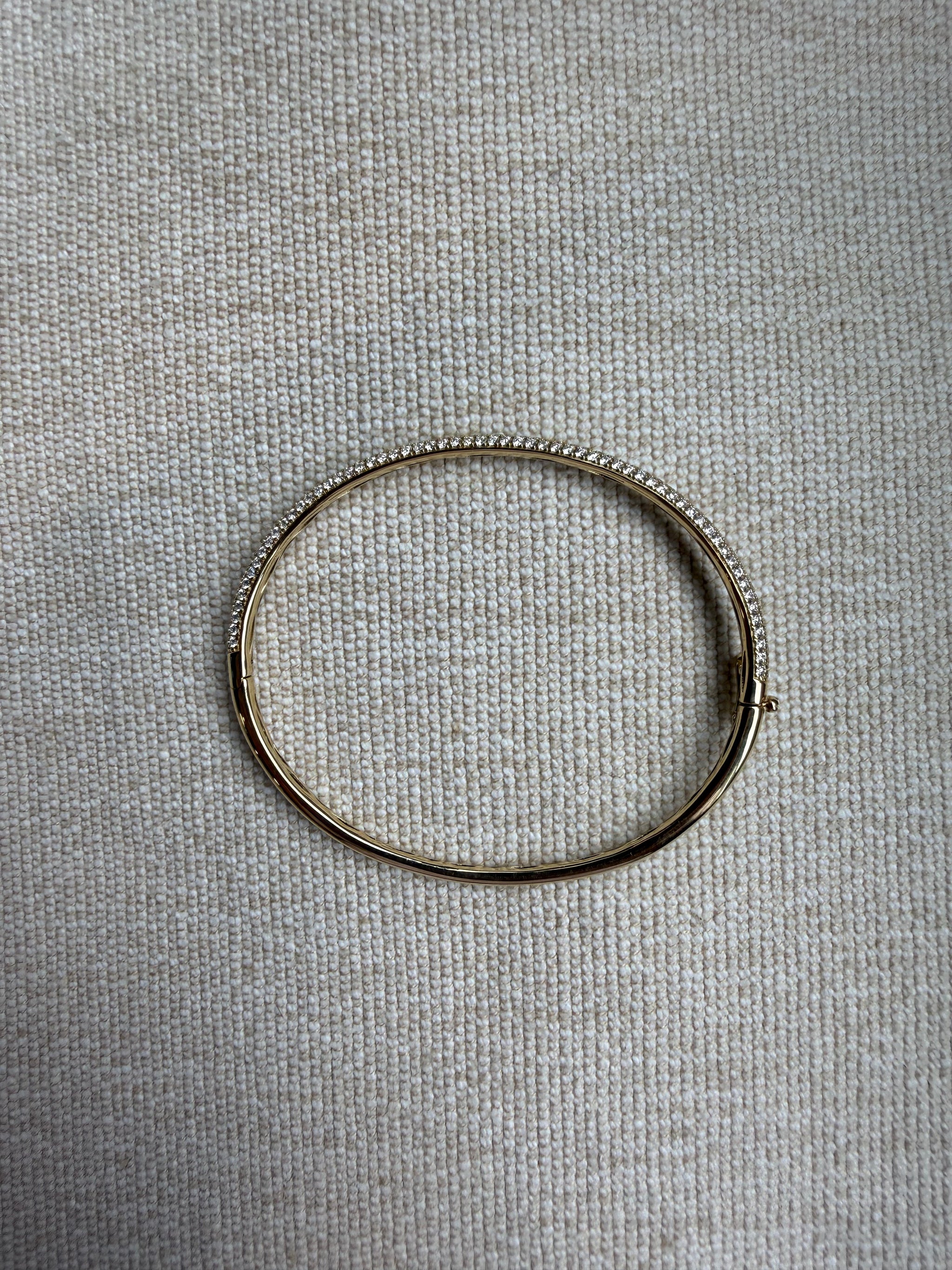 OBFJ0042 - 14K Gold Triple Row Diamond Hinged Bangle 6