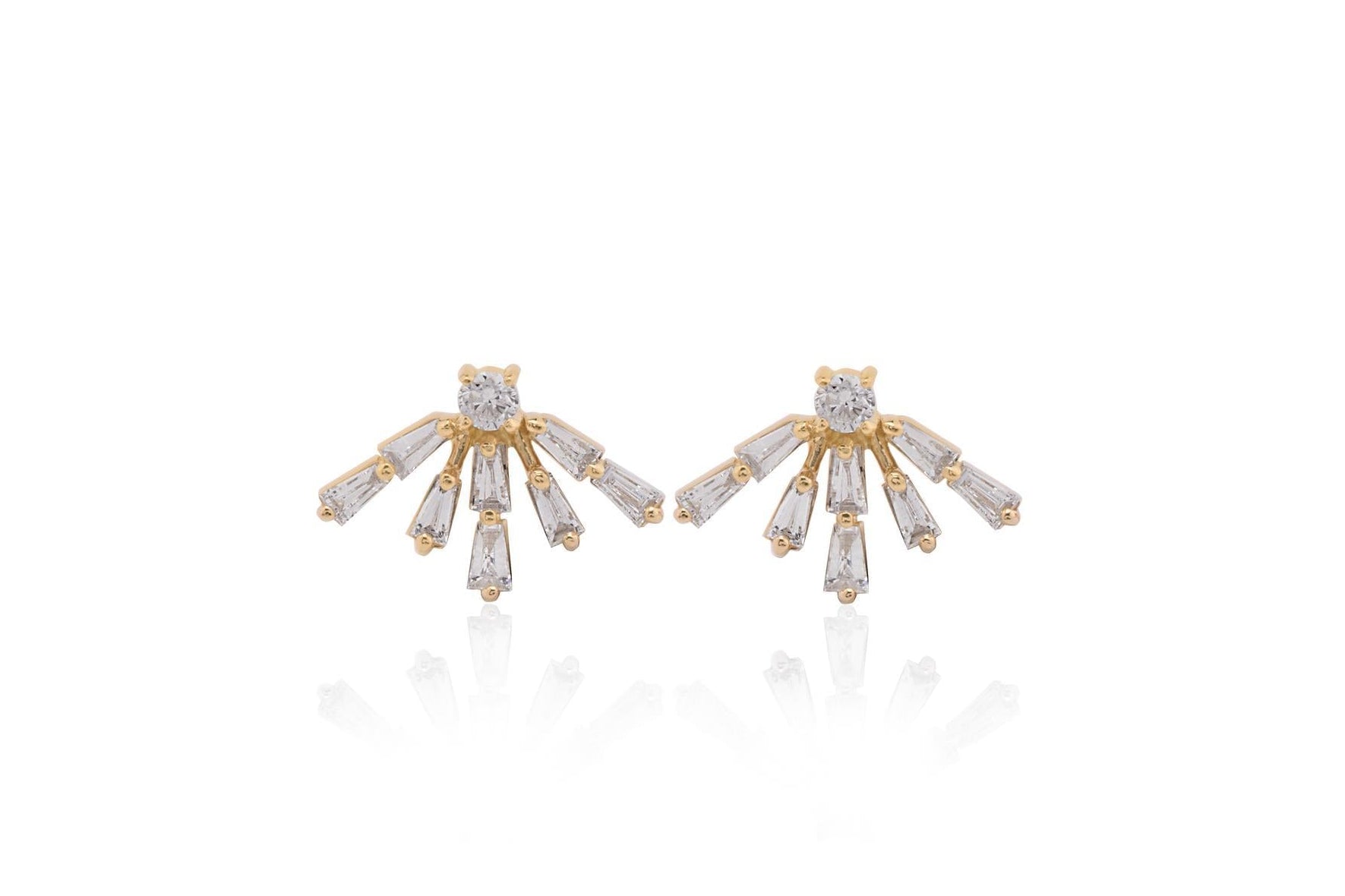 OBFJ0051 - 14K Gold Diamond Ray Stud Earrings 1
