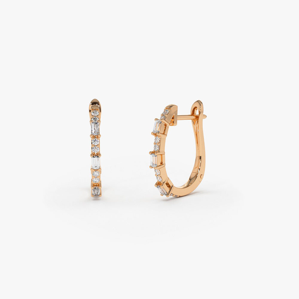 OBFJ0141 - 14K Rose Gold Baguette And Round Diamond Earrings 1
