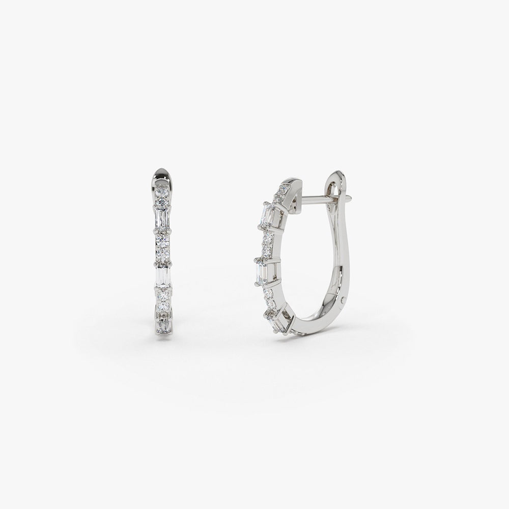 OBFJ1838 - 14K Gold Baguette And Round Diamond Earrings 6