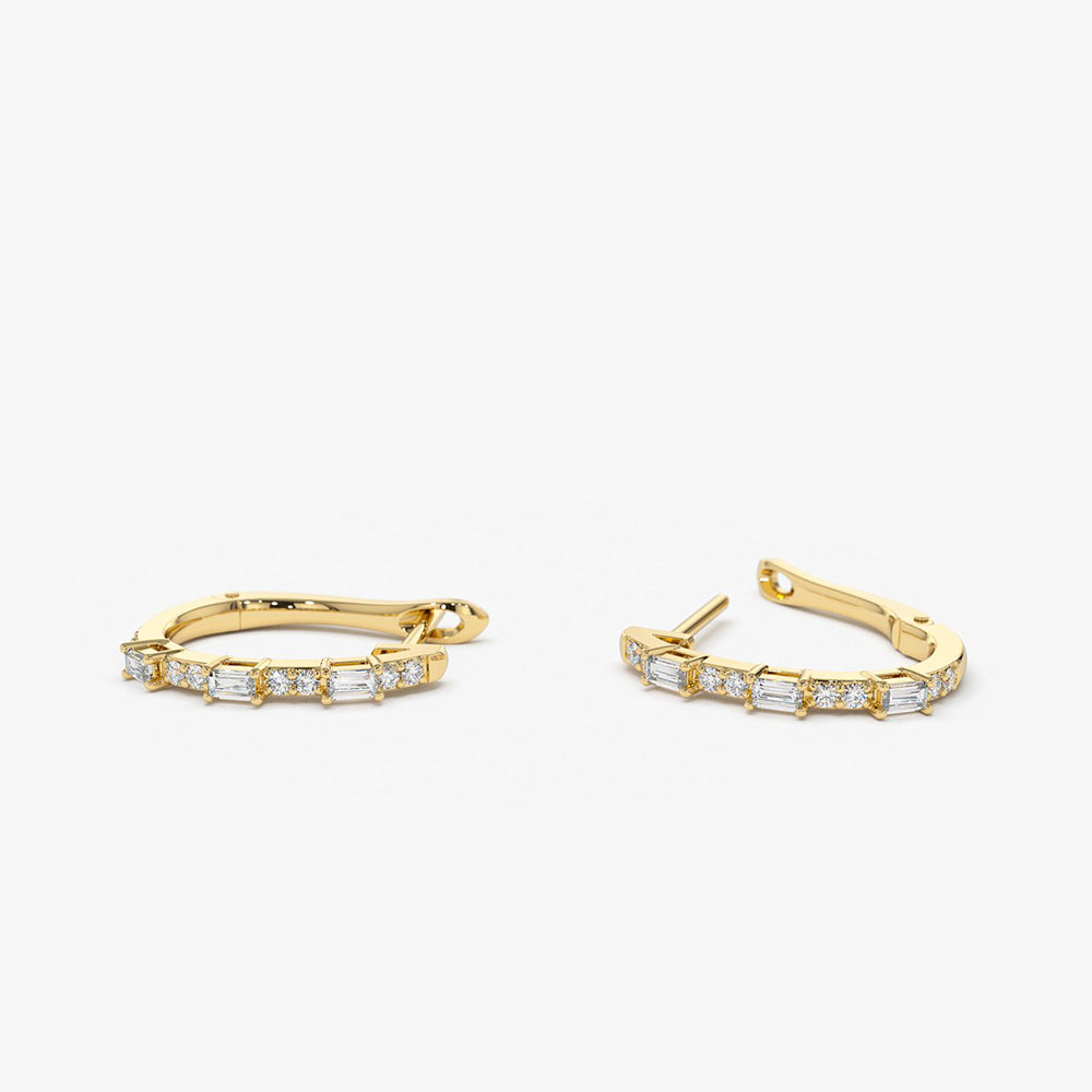 OBFJ1838 - 14K Gold Baguette And Round Diamond Earrings 7