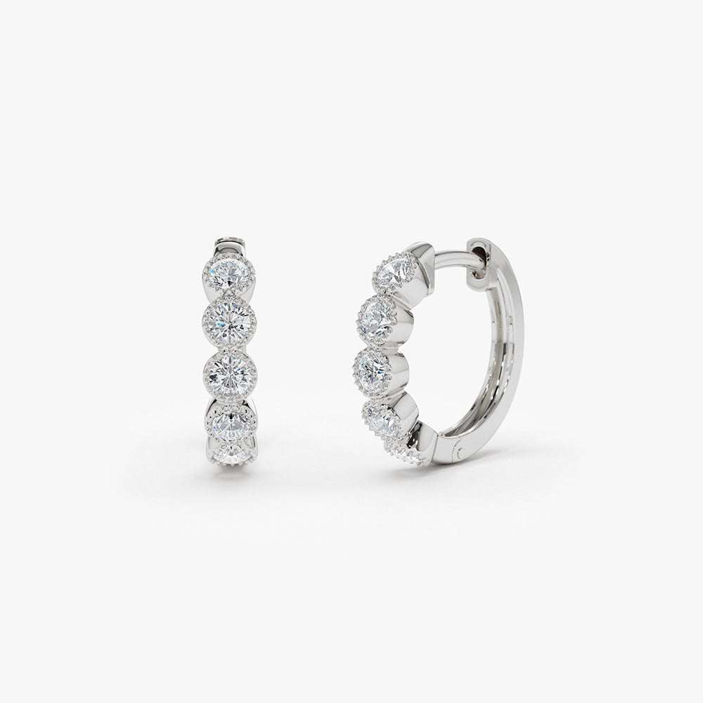 OBFJ1873 - 14K Gold Bezel Setting Diamond Huggie Earrings 8