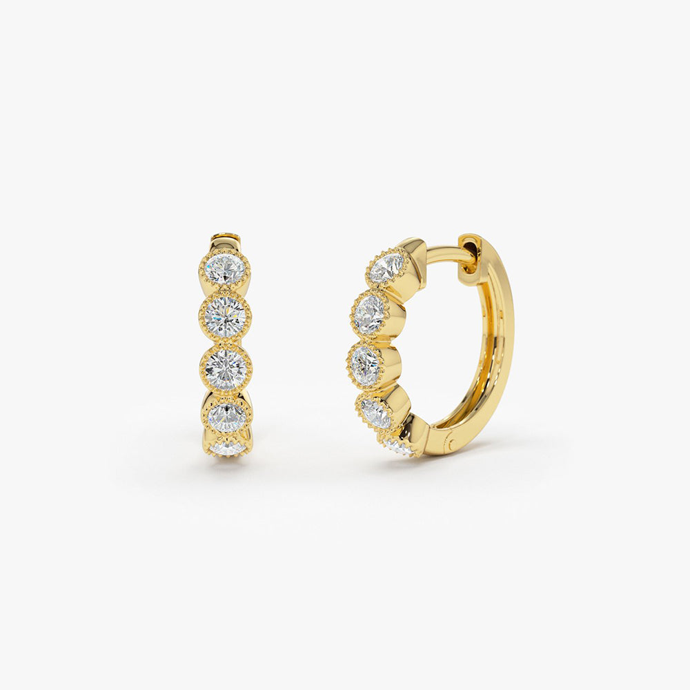 OBFJ1873 - 14K Gold Bezel Setting Diamond Huggie Earrings 1