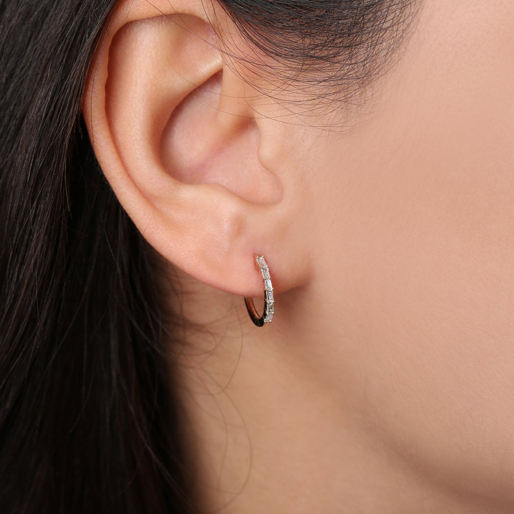 OBFJ0144 - 14K Rose Gold Mini Baguette Huggie Earrings 4