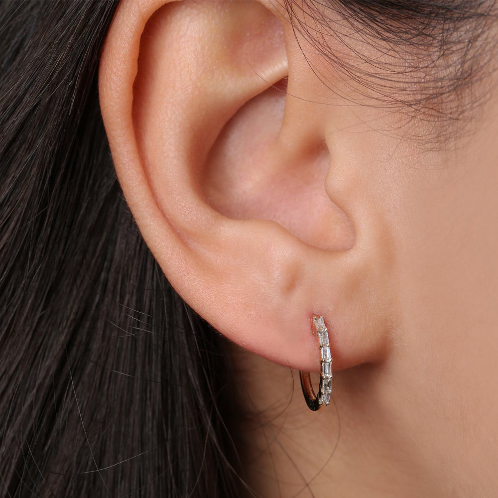 OBFJ0144 - 14K Rose Gold Mini Baguette Huggie Earrings 2